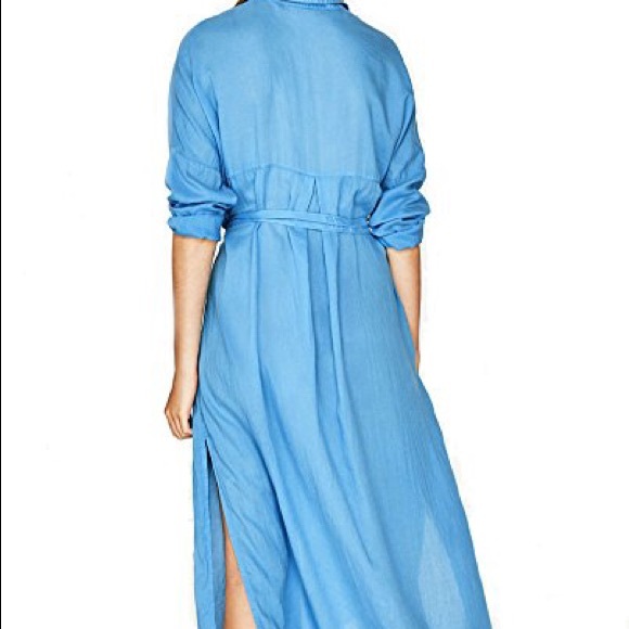NWT Zara Bright Blue Maxi Shirt Midi  Dress - Picture 5 of 7
